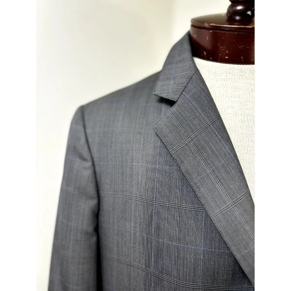Brooks Brother Men's Sport Coat Blazer Size 41L Windowpane Gray Blue Suit Jacket